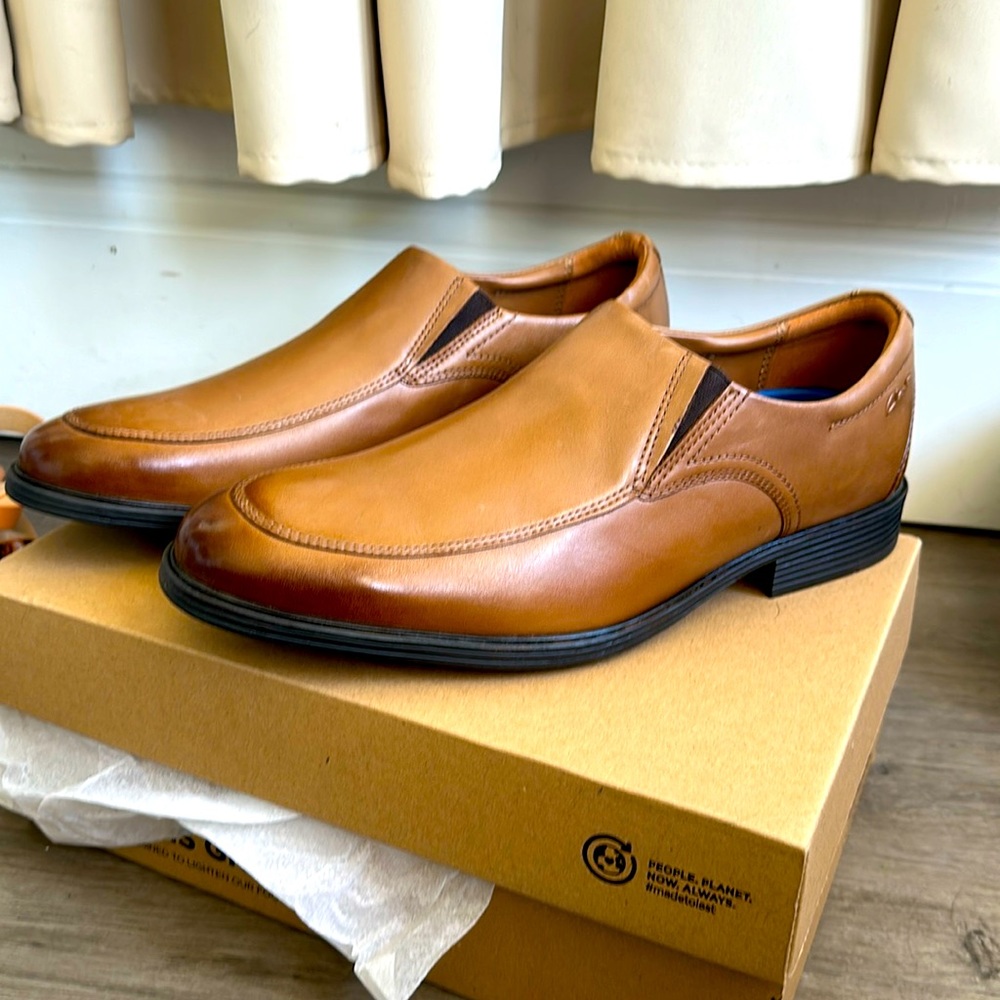CLARKS Whiddon Step Dark Tan Leather Mens Size 9